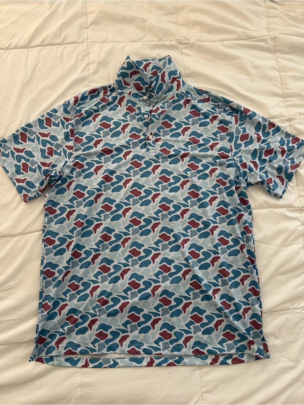 Light Blue Printed Short-Sleeve Polo Shirt